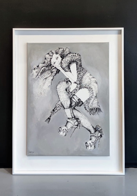 Fashion Games II, 80x110, technika mieszana, Maggie Piu, white frame 107x140 cm.jpg