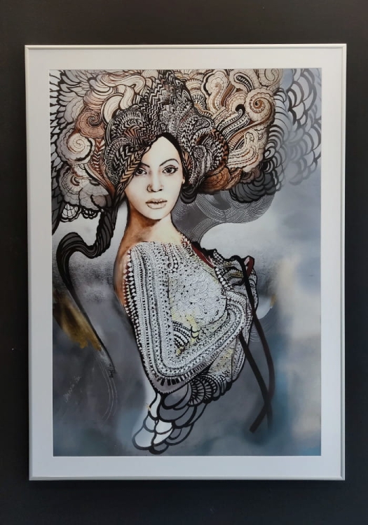 Madame Buterfly B. 70x100, rama alu silver 80x110 cm, białe passe-partout.jpg