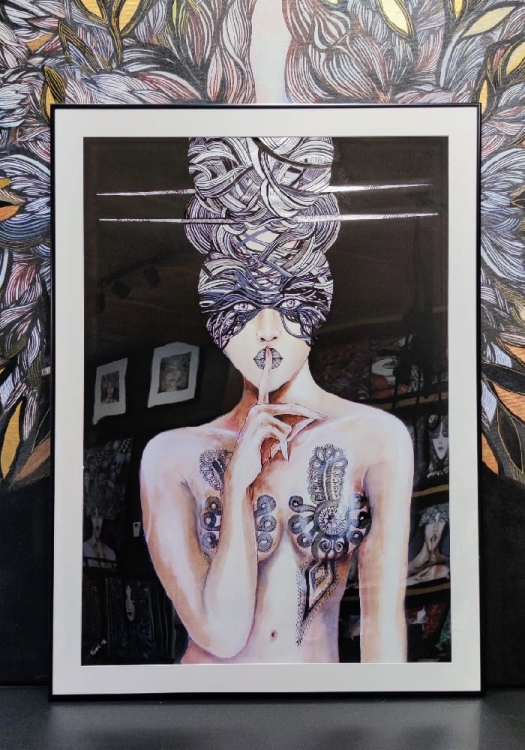 Aleksander, Hej! silver, 70x100 cm, plakat zdobiony, black frame, white passe-partout 80x110 cm, połysk, with Lady Gorudo XXL.jpg