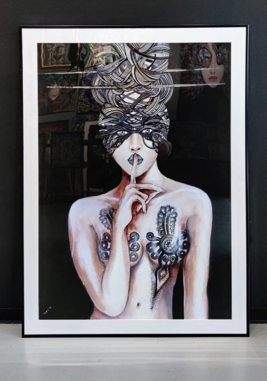 Aleksander, Hej! silver, 70x100 cm, plakat zdobiony, black frame, white passe-partout 80x110 cm, połysk.jpg