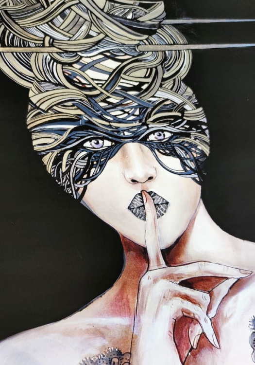 Aleksander, Hej! silver, 50x70 cm, plakat zdobiony, fragment 3 perspektywa.jpg