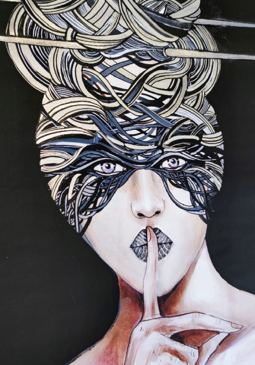 Aleksander, Hej! silver, 50x70 cm, plakat zdobiony, fragment 2.jpg