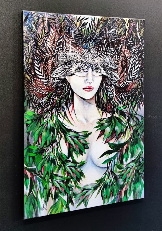 Viridis, 60x90 cm, technika mieszana, Maggie Piu, black wall, left side.jpg