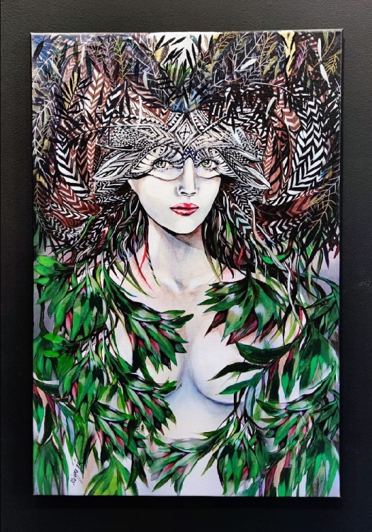 Viridis, 60x90 cm, technika mieszana, Maggie Piu, black wall.jpg