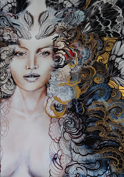 Carmen Freewolna III gold, 70x100 cm, fragment & detal 1, plakat zdobiony przez Maggie Piu.jpg