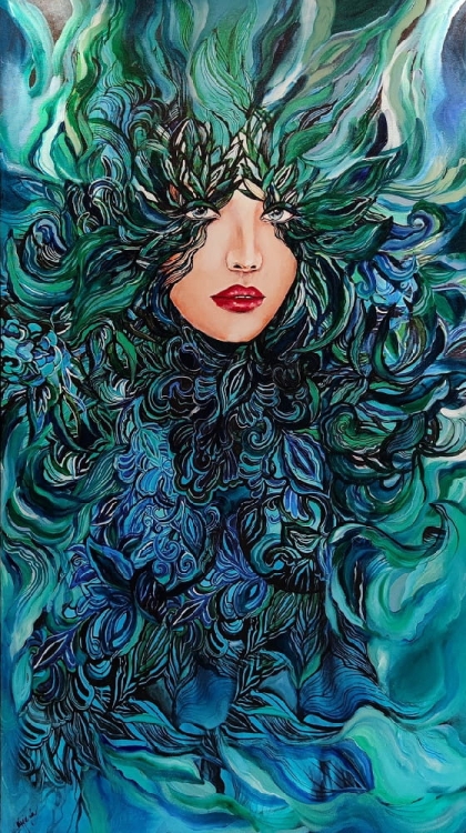 Malachitowa Medusa Mayo, 90x160 cm, technika mieszana, Maggie Piu.jpg