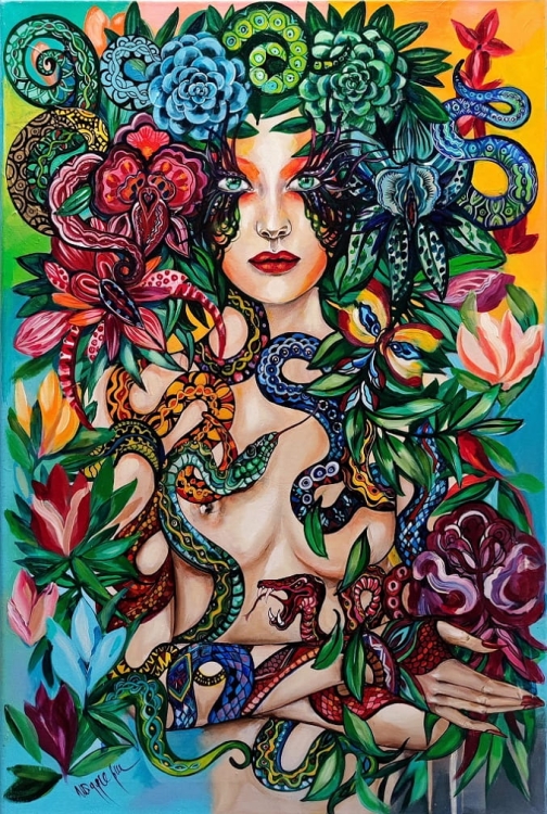Raj Utracony, Węże 2022, 60x90 cm, akryl na płótnie, Maggie Piu.jpg