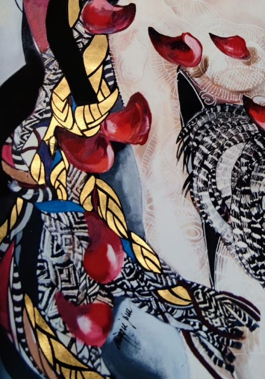 Miała Baba Koguta, plakat zdobiony, 50x70 cm, v2, detal 1.jpg