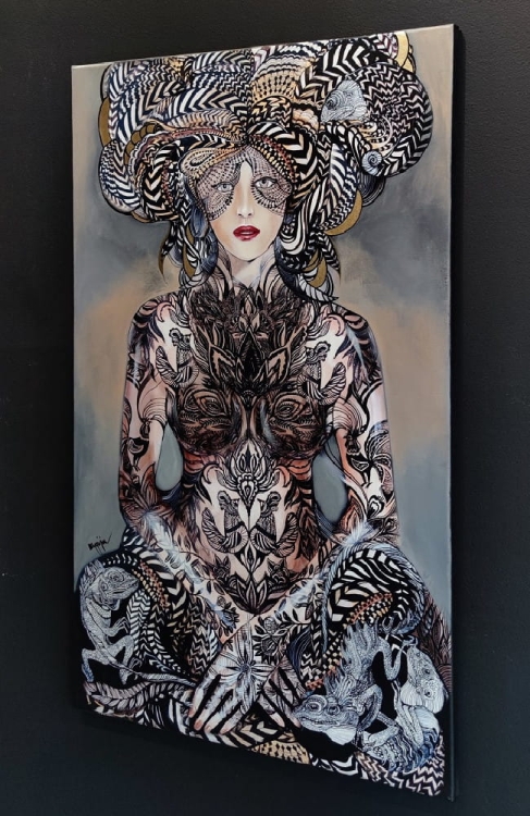 Lady Setsujo, 60x100 cm, technika mieszana. Maggie Piu, right side, black wall.jpg