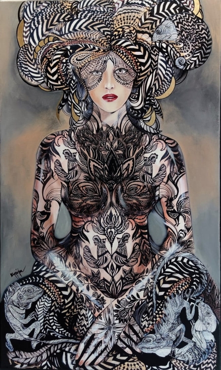 Lady Setsujo i jej pupile, 60x100 cm, technika mieszana, Maggie Piu.jpg