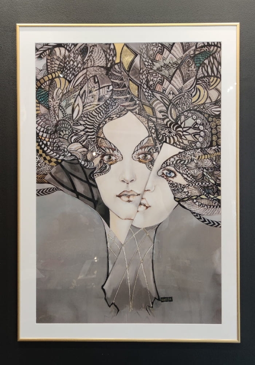 Mistrz i Małgorzata 2, 60x90 cm, plakat zdobiony gold, białe passe-partout i rama alu złota, połysk, black wall.jpg