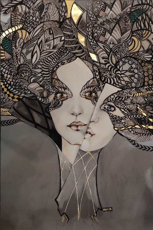 Mistrz i Małgorzata 2, 60x90 cm, plakat zdobiony gold.jpg