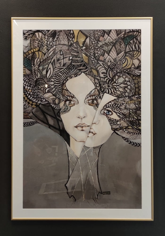 Mistrz i Małgorzata 2, 60x90 cm, plakat zdobiony gold, białe passe-partout i rama alu złota, połysk, black wall, v2.jpg