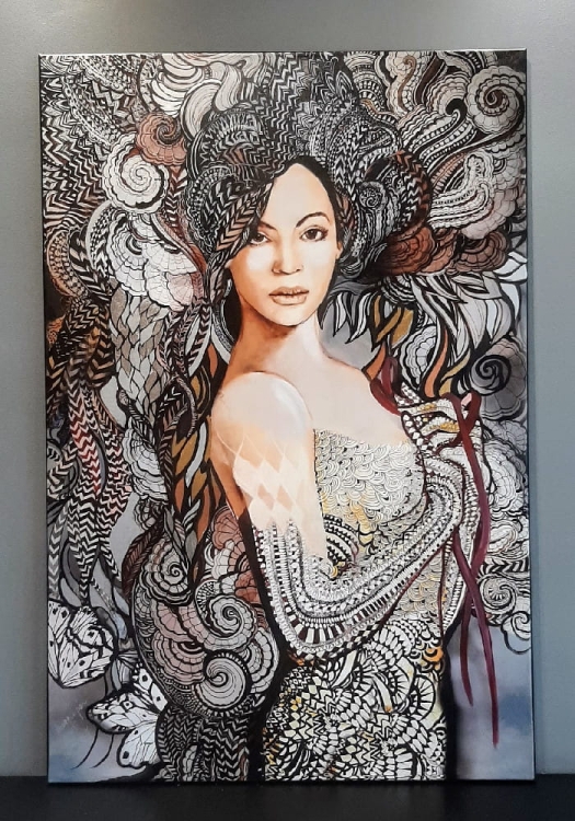 Madame Butterfly B., 80x120 cm, technika mieszana, grey wall.jpg