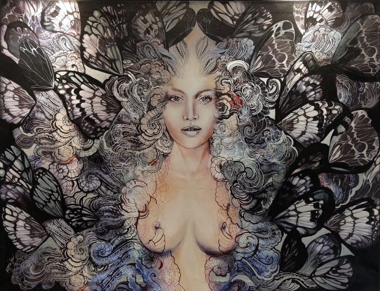 Freewolna Carmen Black Butterfly, 130x100 cm, technika mieszana, Maggie Piu, lighted.jpg