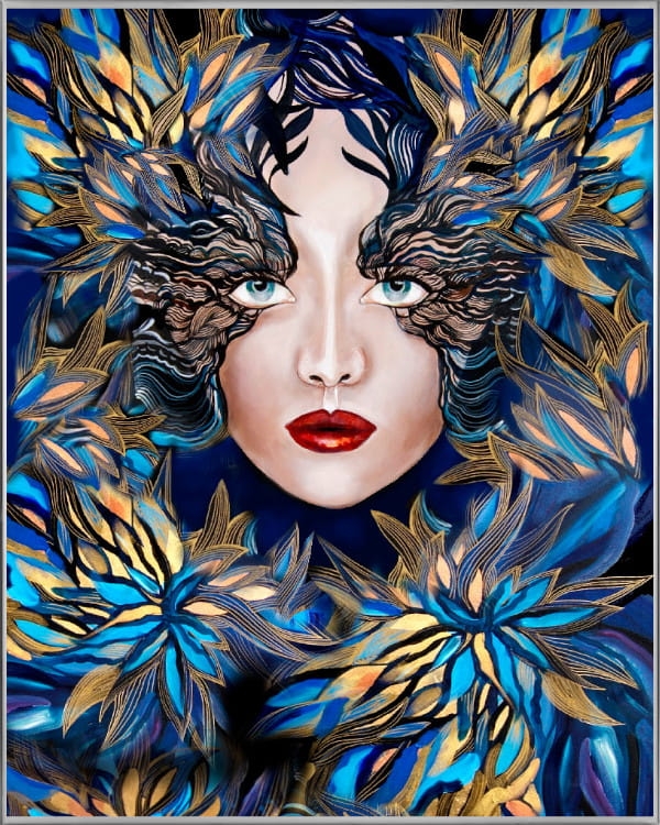 plakat Maggie Piu, Goldiva Szafiro III, 40x50 cm, rama alu srebrna 41x51 cm.jpg