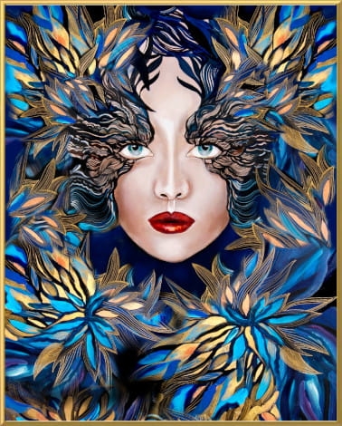 plakat Maggie Piu, Goldiva Szafiro III, 40x50 cm, rama alu złota 40x50 cm.jpg
