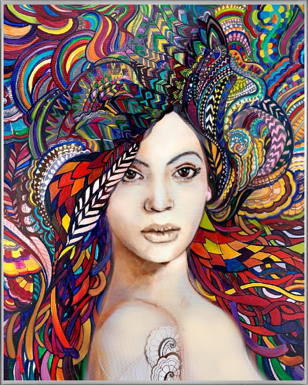 plakat Maggie Piu, Madame Butterfly Multicolor, 40x50 cm, rama alu srebrna 41x51 cm.jpg