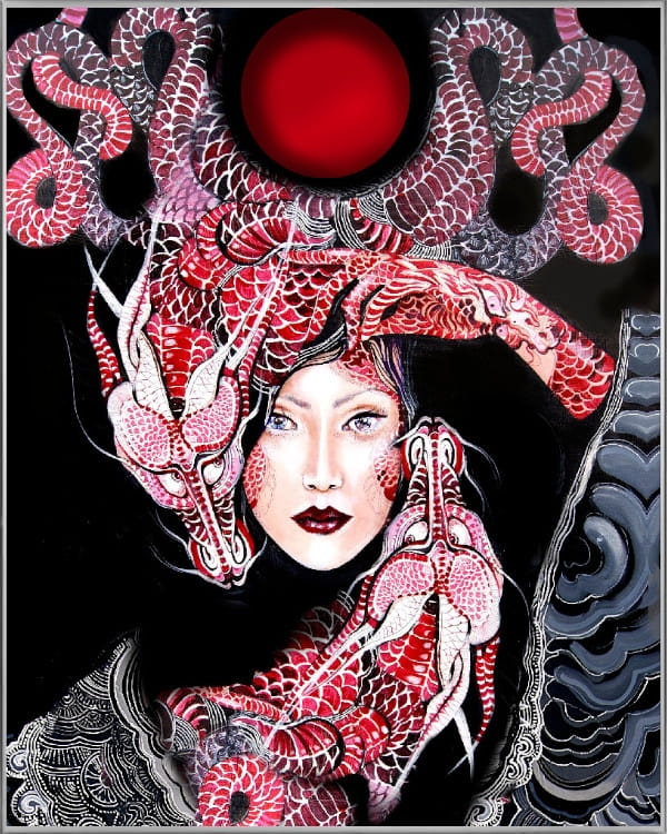 plakat Maggie Piu, Dwa Smoki, 40x50 cm, rama alu srebrna 41x51 cm.jpg