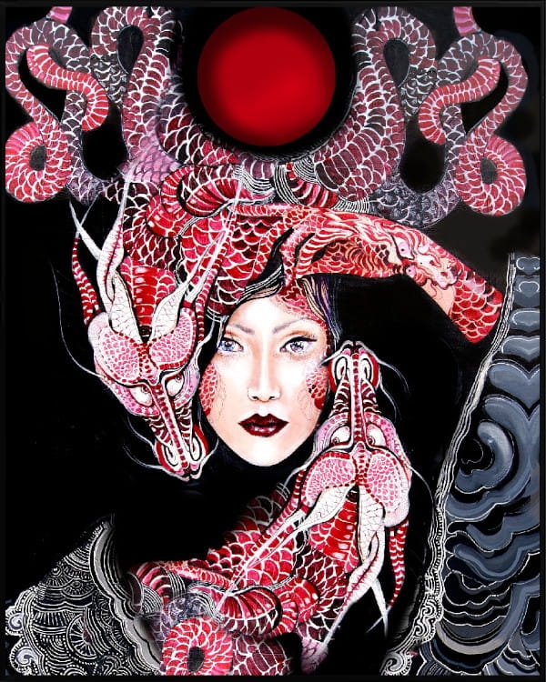 plakat Maggie Piu, Dwa Smoki, 40x50 cm, rama alu czarna 41x51 cm.jpg