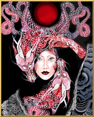 plakat Maggie Piu, Dwa Smoki, 40x50 cm, rama alu złota 40x50 cm.jpg