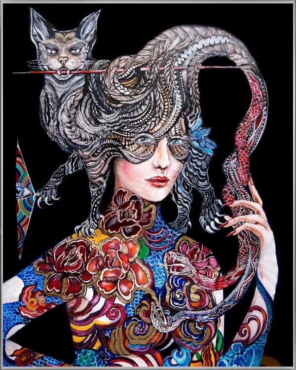 plakat Maggie Piu, Dwa węże walczą...ale głowa należy do kota, 40x50 cm, rama alu srebrna 41x51 cm.jpg