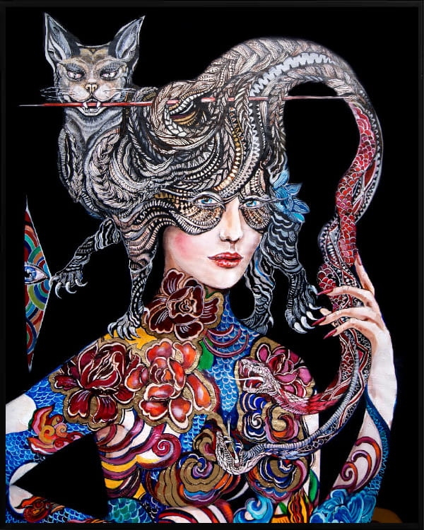plakat Maggie Piu, Dwa węże walczą...ale głowa należy do kota, 40x50 cm, rama alu czarna 41x51 cm.jpg