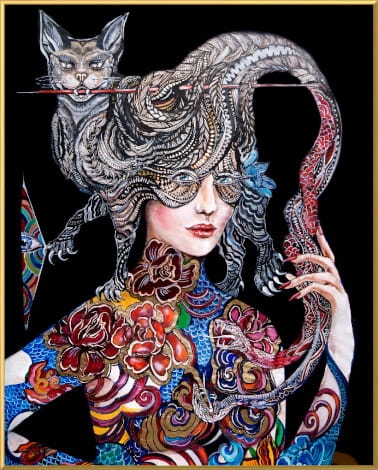 plakat Maggie Piu, Dwa węże walczą...ale głowa należy do kota, 40x50 cm, rama alu złota 40x50 cm.jpg