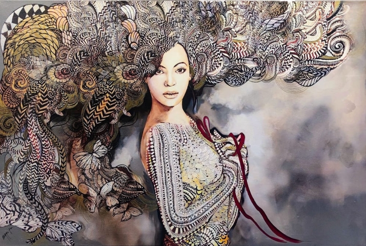 Madame Butterfly Grey, 120x80 cm, technika mieszana, Maggie Piu, 2022.12.jpg
