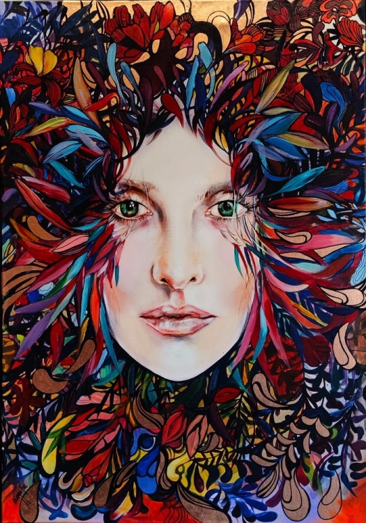 Medusa Orzo Copper, 70x100 cm, technika mieszana, Maggie Piu.jpg