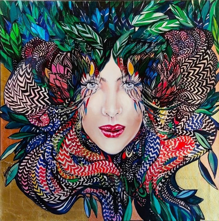 Medusa Złota, 80x80 cm, technika mieszana, Maggie Piu.jpg