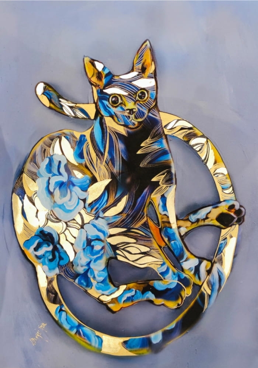 Blue Cat Lighted, plakat zdobiony 50x70 cm, v3.jpg