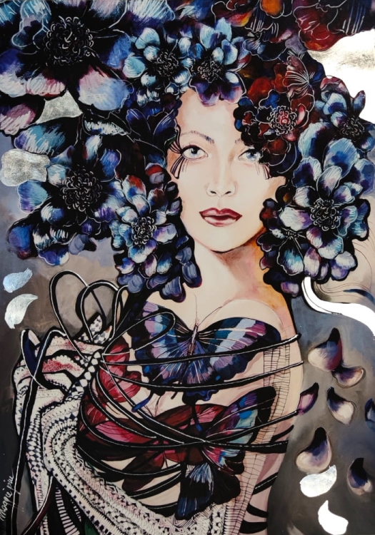 Papil 70x100 cm, plakat zdobiony silver, Maggie Piu.jpg