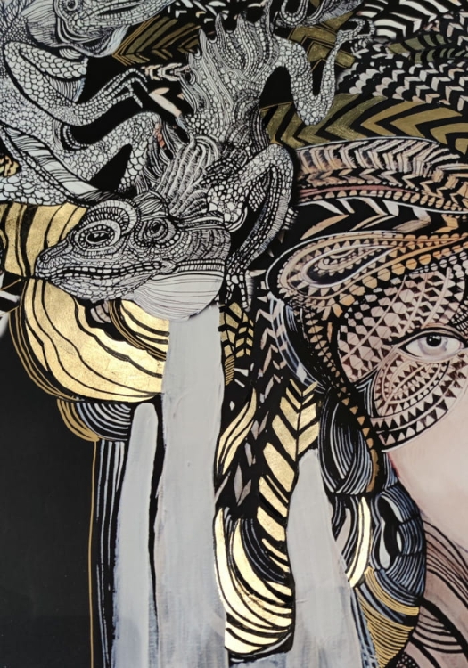 Lady Setsujo, pkakat zdobiony 70x100 cm gold, detal 3.jpg