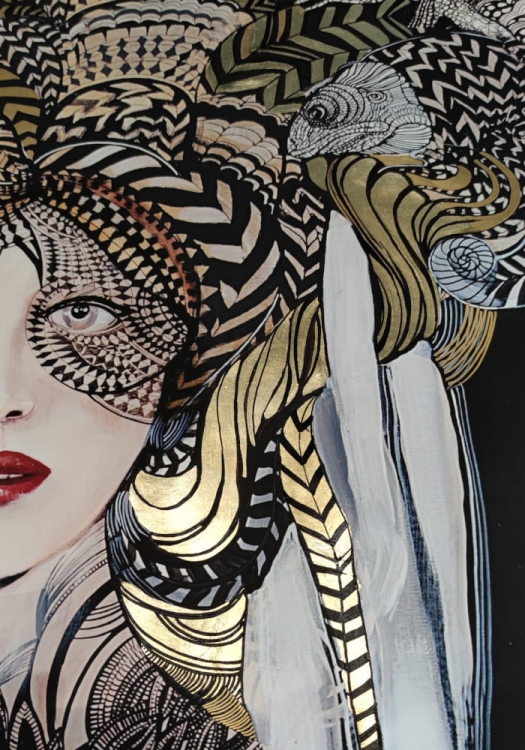 Lady Setsujo, pkakat zdobiony 70x100 cm gold, detal 2.jpg