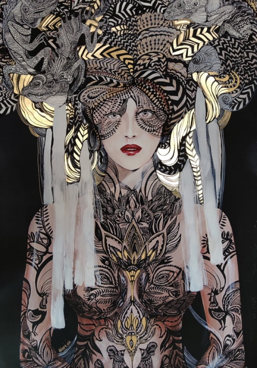 Lady Setsujo, pkakat zdobiony 70x100 cm gold, f2.jpg