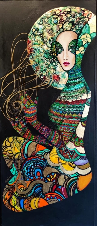 Atropos, obraz Maggie Piu z cyklu Mojry, 60x140 cm, akryl na płótnie, 2023.jpg
