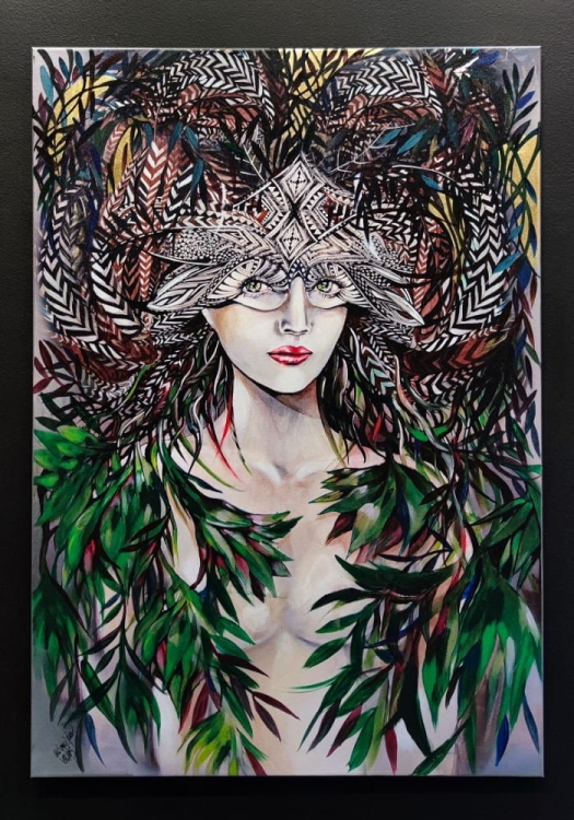 Viridis, 70x100 cm, technika mieszana, Maggie Piu, black wall.jpg