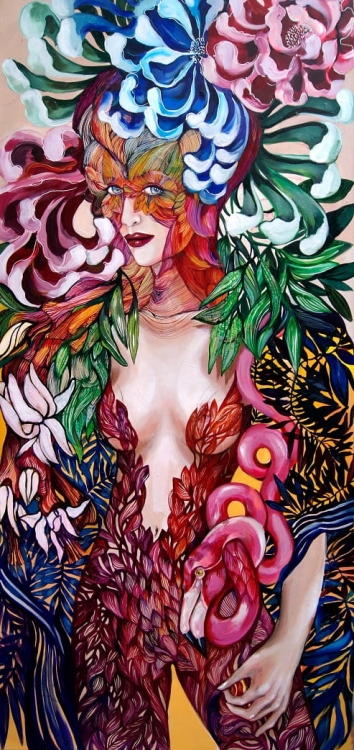 obraz Maggie Piu, Różowa Flaminga, 70x150cm, oryginał.jpg