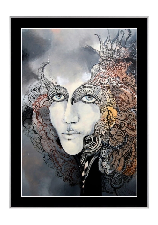 Anna B ramka. srebrna, czarne-passe-partout