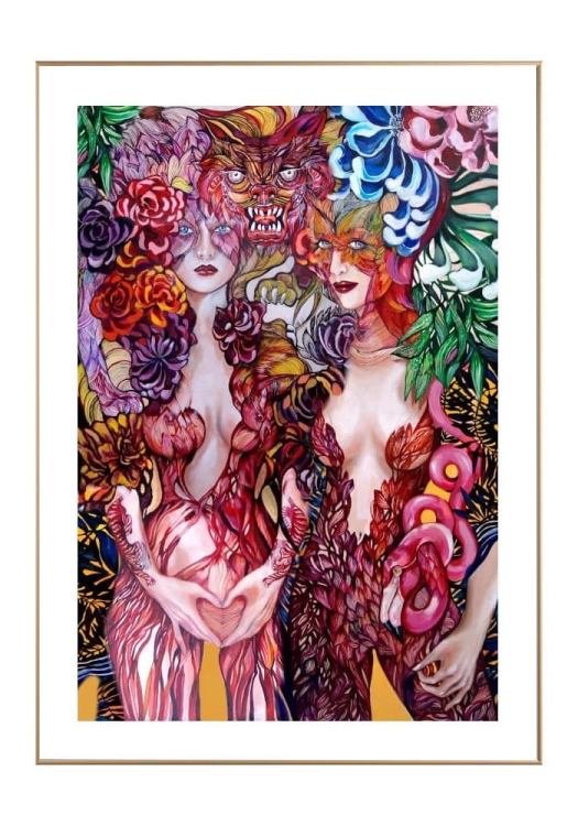 Tygrysica-i-Flamingo-białe-p-p ramka złota.jpg