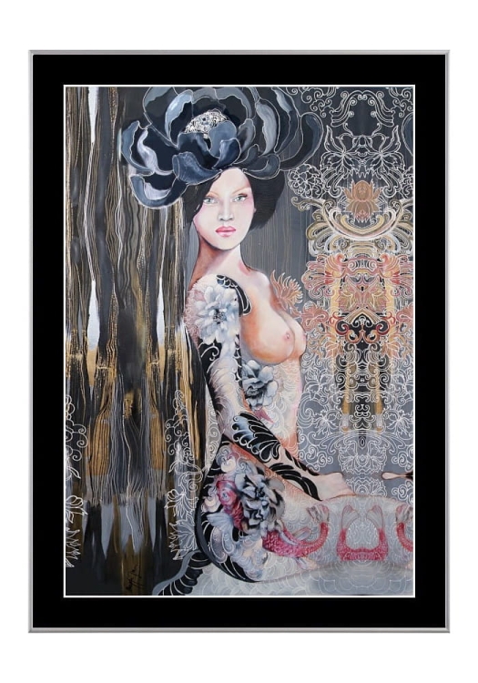 Lady-Peony-Ramka-Srebrna, czarne-passe-partout
