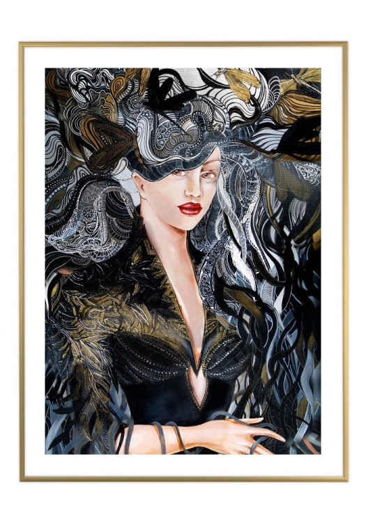 Igły Aleksandra I 50x70 cm, białe passe-partout 5 cm, rama złota 60x80 cm.jpg