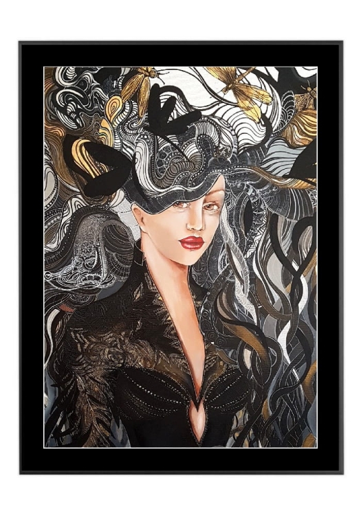 Igły Aleksandra II 50x70 cm, passe-partout czarne 5 cm, rama czarna 60x80 cm.jpg