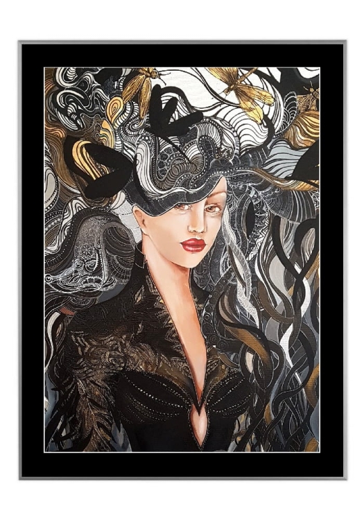 Igły Aleksandra II 50x70 cm, passe-partout czarne 5 cm, rama srebrna 60x80 cm.jpg