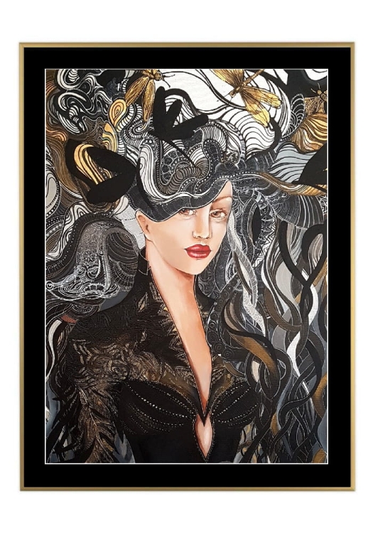 Igły Aleksandra II 50x70 cm, passe-partout czarne 5 cm, rama złota 60x80 cm.jpg