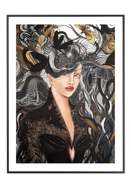 Igły Aleksandra II 50x70 cm, białe passe-partout 5 cm, rama czarna 60x80 cm.jpg