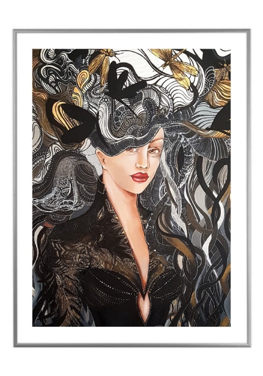 Igły Aleksandra II 50x70 cm, białe passe-partout 5 cm, rama srebrna 60x80 cm.jpg
