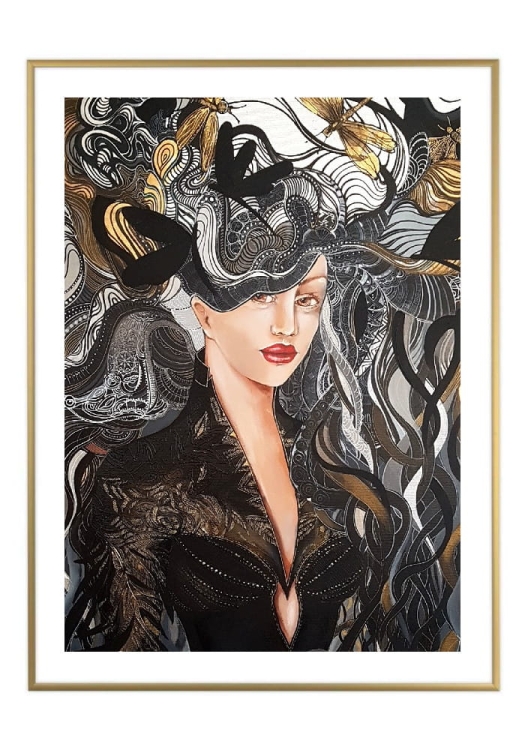 Igły Aleksandra II 50x70 cm, białe passe-partout 5 cm, rama złota 60x80 cm.jpg