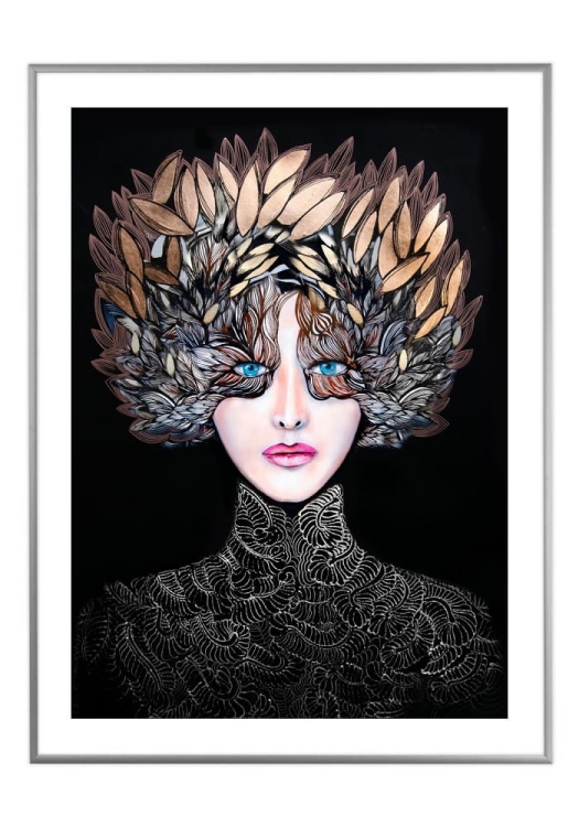 Lady Gorudo Copper 50x70 cm, białe passe-partout 5 cm, rama srebrna 60x80 cm.jpg